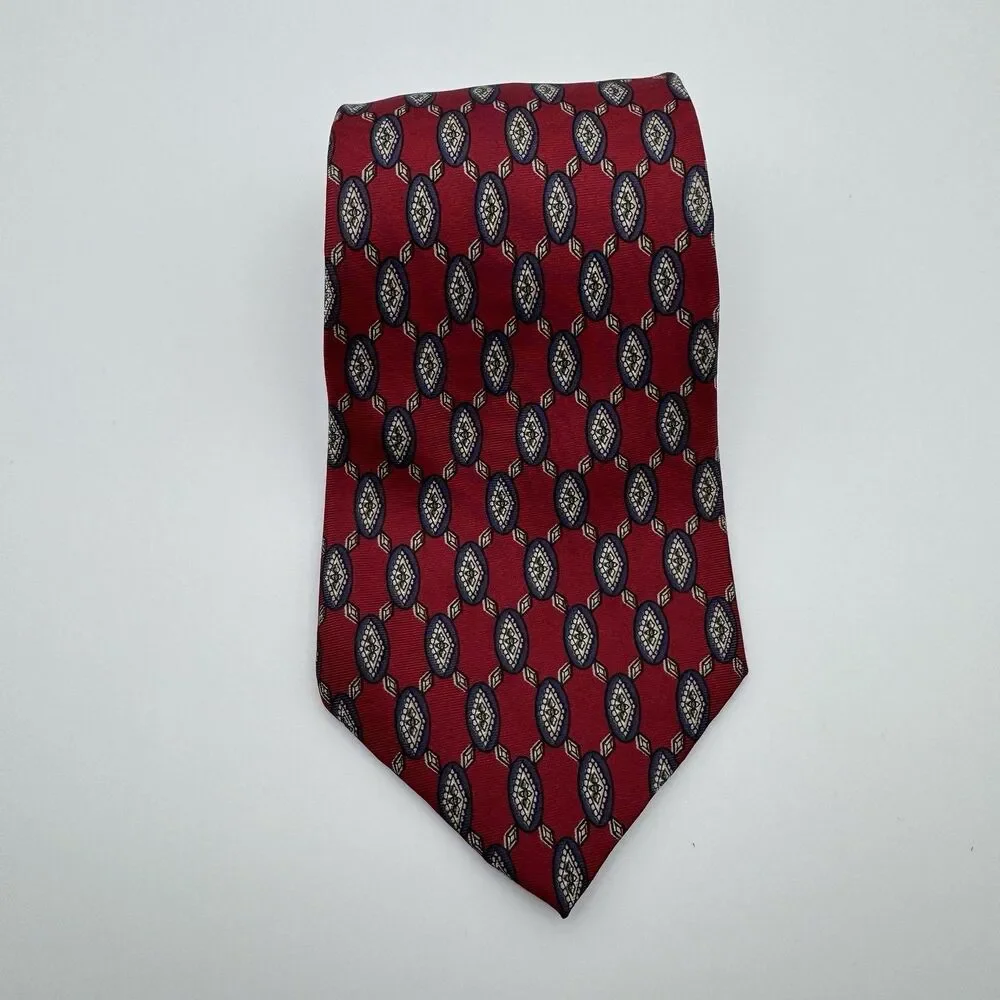 Vintage Johnny Carson Red Italian Silk Paisley Tie Burgundy Classic Prep 80s 90s